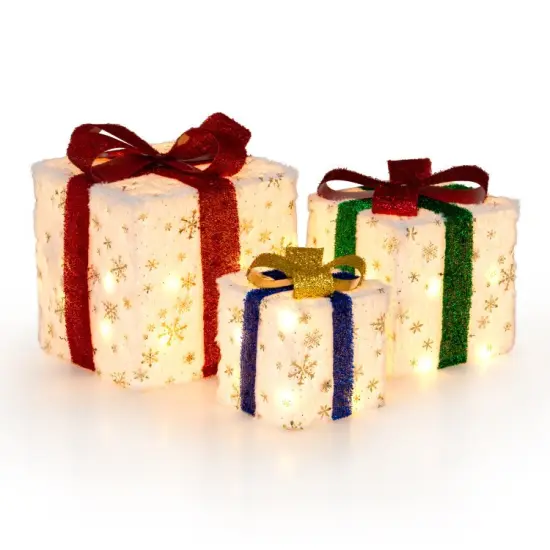 Set of 3 Christmas Lighted Gift Boxes with 48 Bright Warm Lights {5}
