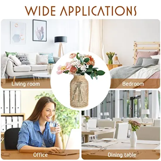 Boho Glass Flower Vase with Rattan Cover, Farmhouse Flower Bud Vase, Round Decorative Flower Vase Floral Container Flower Bottle for Floral Arrangements Housewarming Party Home Decor (L) {6}