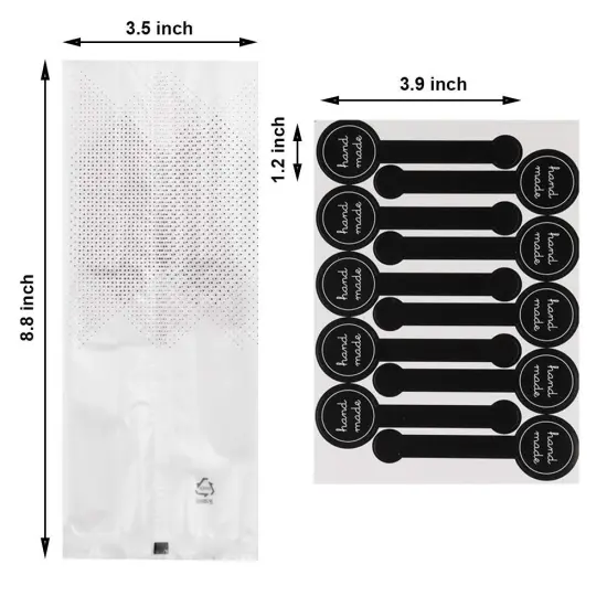 80 Pieces Cookie Bags for Packaging, Searik Translucent Plastic Cellophane Pastry Treat Bags for Party Gift Giving Bakery Bread Candy Chocolate Wrapping Goods with Stickers and Ribbon (3.5 x 8.8 Inches) {6}