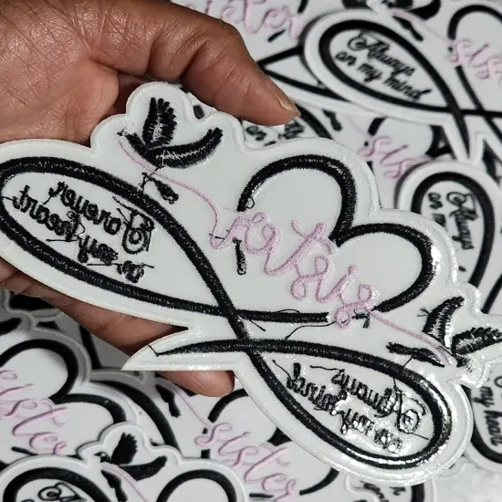 Memorial Infinity Collection: Patch Party Club, "SISTER" Eternal Remembrance 1-pc, Iron-On Embroidered Patch, Sz 6", Tribute Hono {3}