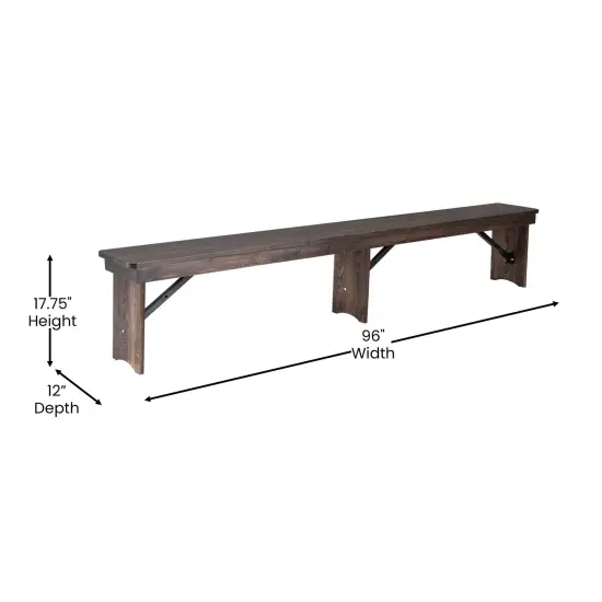 Merrick Lane Tinsley 96" x 12" Solid Pine Folding Farmhouse Style Bench Mahogany {5}