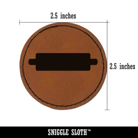 Rolling Pin Solid Baking Round Iron-On Engraved Faux Leather Patch Applique - 2.5" Brown {3}