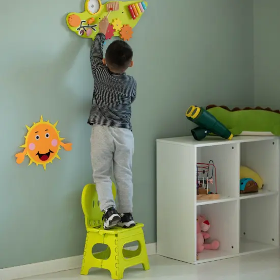 Plastic Foldable Step Stool with Back Support, Heart Shaped Backrest, Portable Chair with Handle, Kids Stepping Stool and Bathroom Stool, Collapsible Step Stool Green {4}