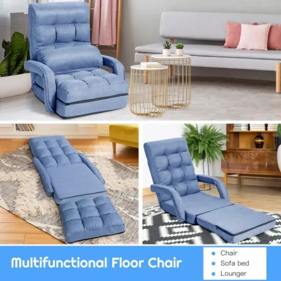 Folding Floor Massage Chair Lazy Sofa with Armrests Pillow {2}