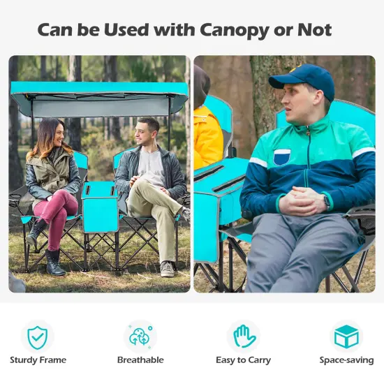 Goplus Portable Folding Camping Canopy Chairs w/ Cup Holder Cooler Outdoor Red\Blue\Turquoise {5}