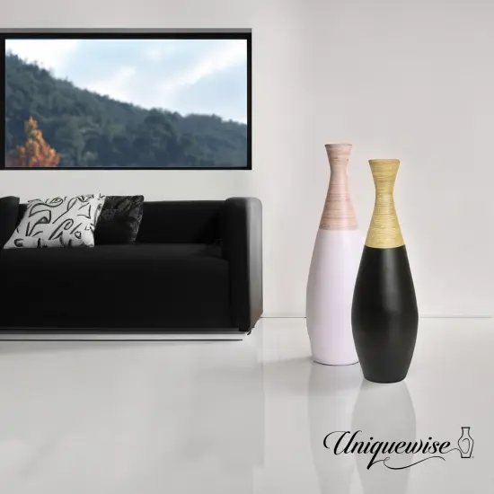 31.5 inch Spun Bamboo Tall Trumpet Floor Vase - Decorative Home Accent, Natural Bamboo, Indoor Decoration, Sustainable Materials, Tall Floral Display, Handmade Bamboo Vase, Floor Standing Vase Black {10}