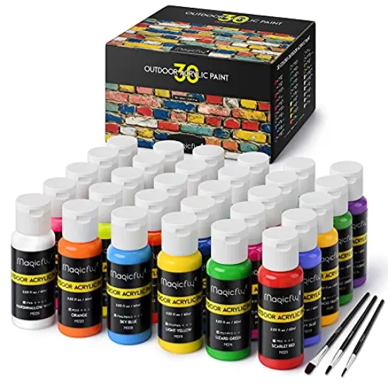Outdoor Acrylic Paint, Set of 30 Colors/Tubes (60 ml, 2 oz.) with Storage Box, Rich Pigments, Multi-Surface Paints for Rock, Wood, Fabric, Leather, Paper, Crafts, Canvas and Wall Painting {2}
