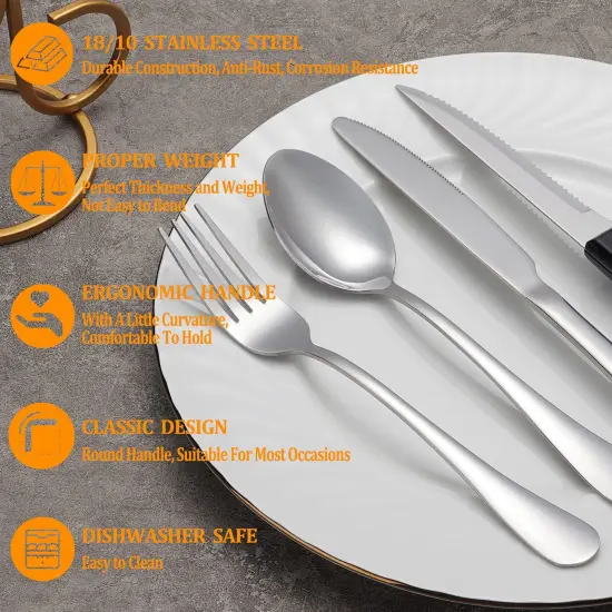 24 Pieces Silverware Set with Steak Knives Service for 4,Stainless Steel Flatware, Mirror Polished Cutlery Utensil Set,Home Kitchen Eating Tableware Set,Include Fork Knife Spoon Set,Dishwasher Safe {6}
