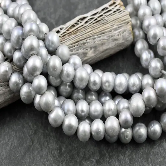 9mm Gray Peacock Large Hole Fresh Water Potatoe Pearls (8" Strand) {2}