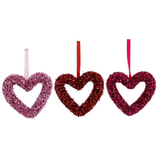 Northlight Set of 18 Shimmering Tinsel Hearts Valentine's Day Hanging Wall Decorations 4" Red {6}