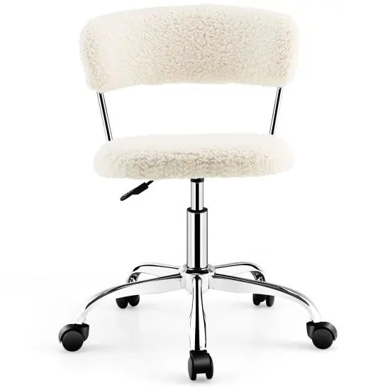 Costway Computer Desk Chair Adjustable Faux Fur Office Chair Swivel Vanity Chair {1}
