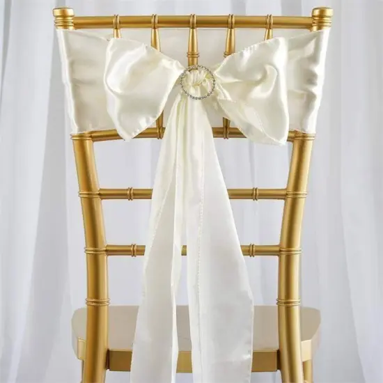 10Pcs Satin Chair Sashes for Wedding Reception Decor Ivory {1}