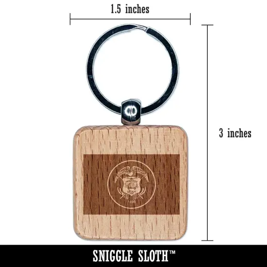 Utah State Flag Engraved Wood Square Keychain Tag Charm {2}
