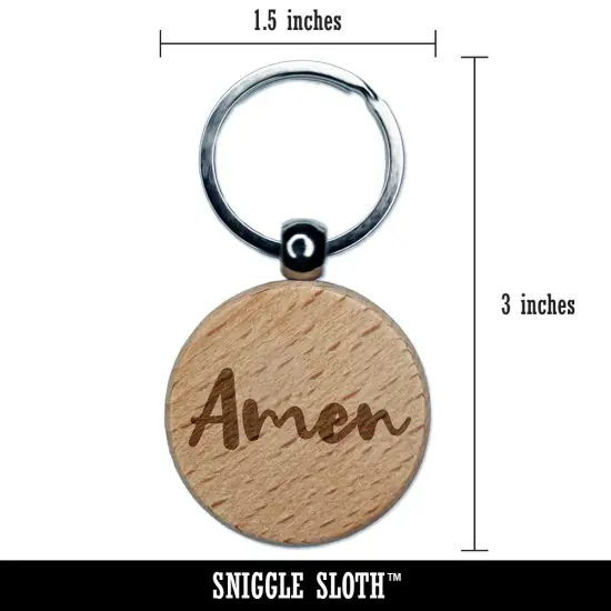 Amen Cursive Fun Text Prayer Praying Engraved Wood Round Keychain Tag Charm {2}