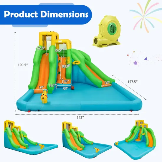 Kids Inflatable Water Park Bounce House with 480W Blower {4}