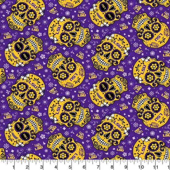 Sykel Enterprises-Louisiana State University Cotton Fabric-LSU Tigers Sugar Skull Cotton Quilting Fabric {1}