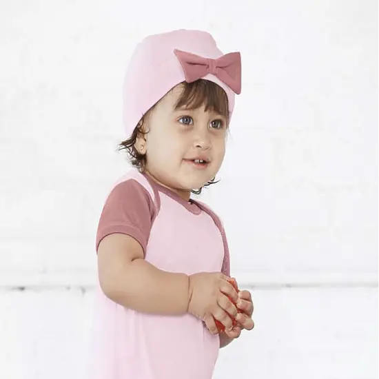 Baby Folded Beanie Cap with Bow --- 100% Cotton --- Various Colors by Rabbit Skins&reg; Charcoal /light pink {2}