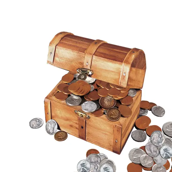 Historic Wooden Treasure Chest with at Least 50 Old U.S. Mint Coins {1}
