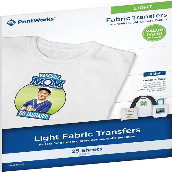 Printworks Light T-Shirt Transfers for Inkjet Printers, 25 Sheets, 8 &frac12;&rdquo; x 11&rdquo; (00530) {1}