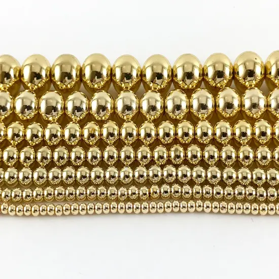 Real 18K Gold Plated Hematite Round Smooth Beads Around 15" 2mm-10mm: 1 strand {4}