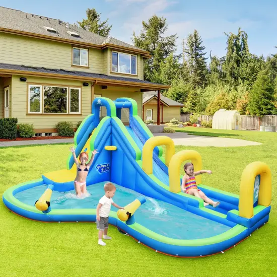 Inflatable Water Slide Kids Bounce House with Water Cannons and Hose Without Blower {2}