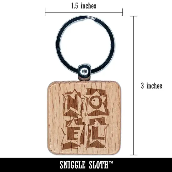 Noel in Stars Christmas Engraved Wood Square Keychain Tag Charm {2}