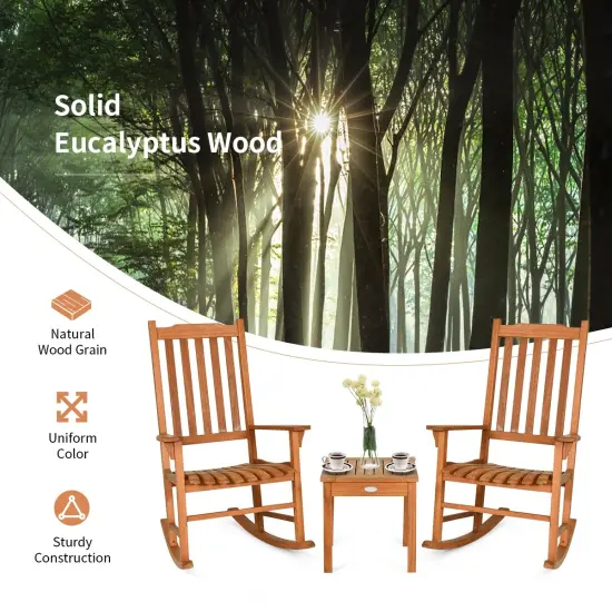 3 Pieces Eucalyptus Rocking Chair Set with Coffee Table {3}