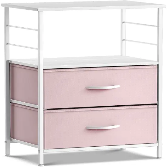 Sorbus Nightstand 2-Drawer Shelf Storage - Bedside Furniture & End Table Chest Dresser with Steel Frame, Wood Top & Easy Pull Fabric Bins for Home, Bedroom, Closets, Bathroom, Office & College Dorm Pink {1}