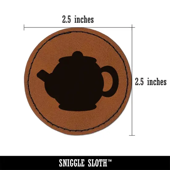 Teapot Kettle Solid Round Iron-On Engraved Faux Leather Patch Applique - 2.5" Brown {3}
