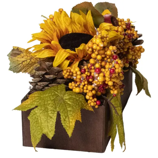 Northlight 10" Yellow and Brown Sunflowers and Leaves Fall Harvest Floral Arrangement {4}
