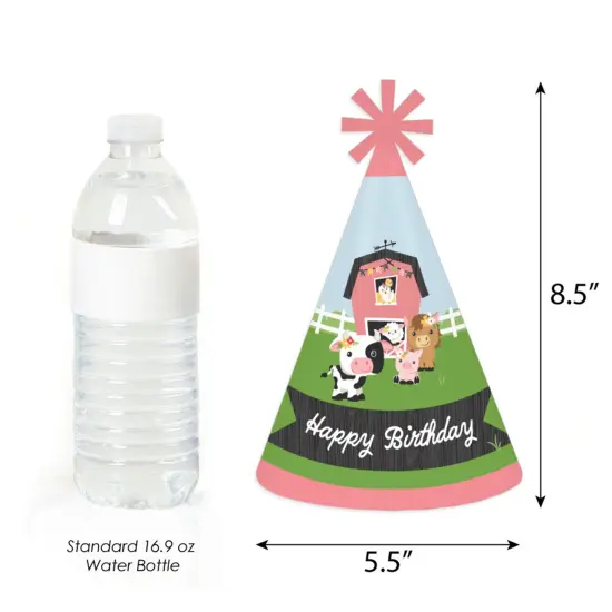 Big Dot of Happiness Girl Farm Animals - Cone Happy Birthday Party Hats for Kids and Adults - Set of 8 (Standard Size) {4}