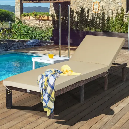 Outdoor Rattan Adjustable Cushioned Chaise Brown {1}