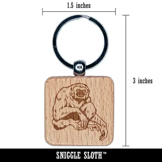 White Handed Gibbon Engraved Wood Square Keychain Tag Charm {2}