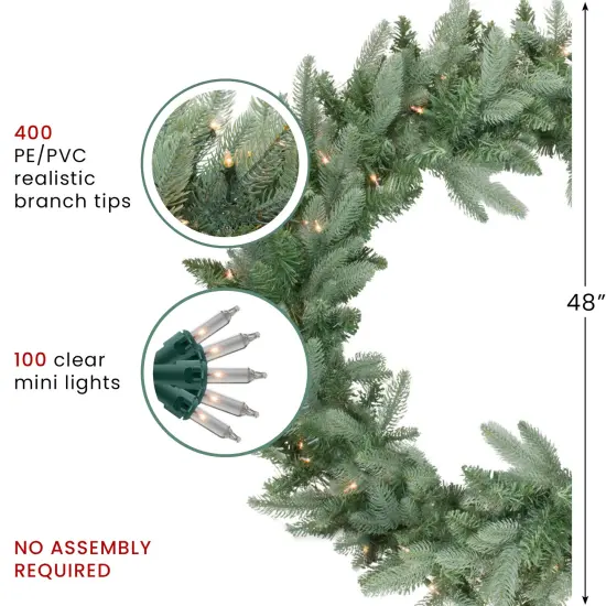 Northlight Real Touch&trade;️ Pre-Lit Washington Frasier Fir Artificial Christmas Wreath - 48" - Clear Lights Green {7}
