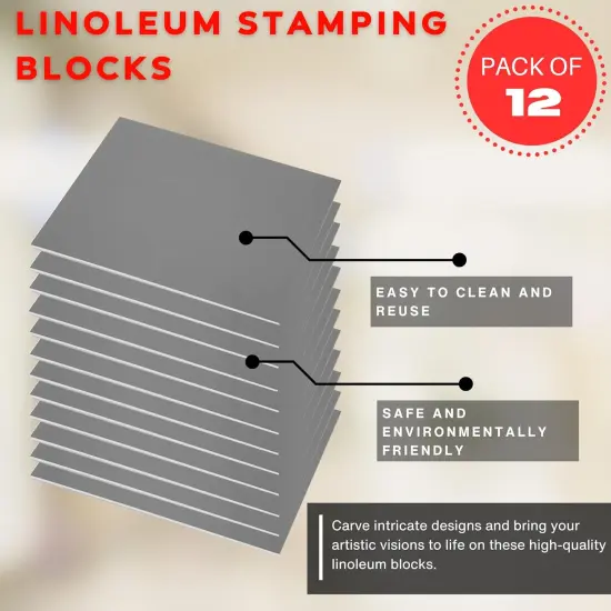 Linoleum Blocks for Printmaking - Printmaking Supplies from Pixiss - Linocut Rubber Stamps (12 Pack) 8 {4}
