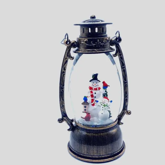 Snow Globe Lantern with Snowman Family 9.75"H {1}