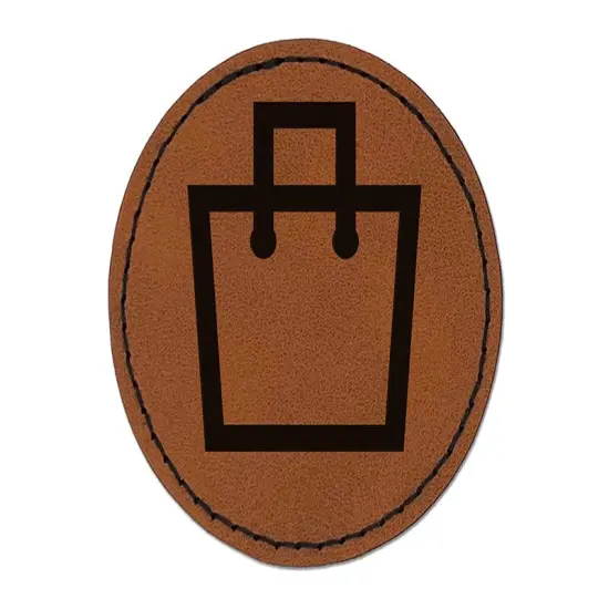 Purse Outline Shopping Round Iron-On Engraved Faux Leather Patch Applique - 2.5" Brown {1}