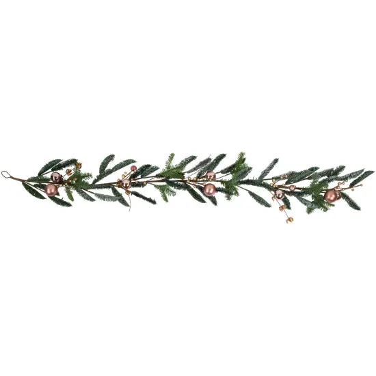 Northlight 6' Rose Gold Ball Ornaments and Berries Artificial Christmas Garland Unlit Green {1}