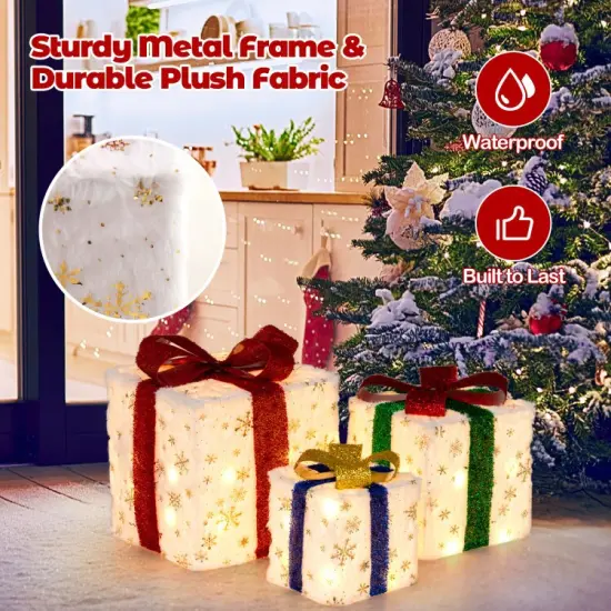 Set of 3 Christmas Lighted Gift Boxes with 48 Bright Warm Lights {2}