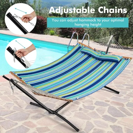 Patio Hammock Foldable Portable Swing Chair Bed with Detachable Pillow Blue and Green {2}