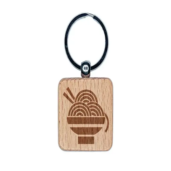 Delicious Ramen Noodles with Chopsticks Engraved Wood Square Keychain Tag Charm {1}