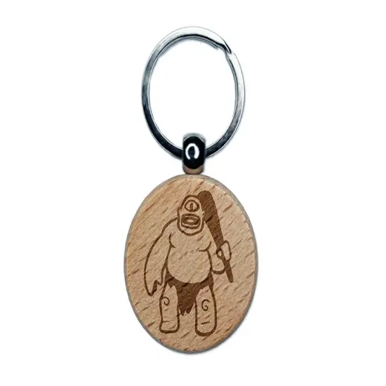 Cyclops Giant Greek Monster Engraved Wood Round Keychain Tag Charm {1}