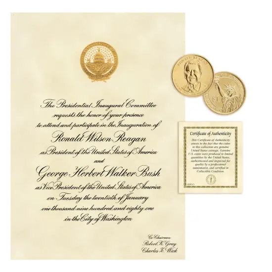 Official Ronald Reagan First Presidential Inauguration Invitation and Presidential Dollar {1}