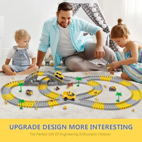 Toys 253 Pieces Race Tracks Toy for 3 4 5 6 7 8 Year Old Boys Girls, 5 PCS Truck Car and Flexible Track Play Set Create A Engineering Road Games Toddler Best Gift {3}