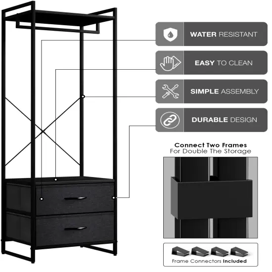 Sorbus Clothing Rack with Drawers - Clothes Stand Dresser - Wood Top, Steel Frame, & Fabric Drawers - Tall Closet Storage Organizer - Garment Rack for Hanging Shirts, Dresses, & Jackets Black {5}