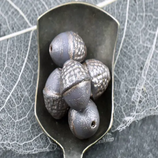 *8* 10x12mm Platinum Washed Opaque Thistle Acorn Oval Beads {2}