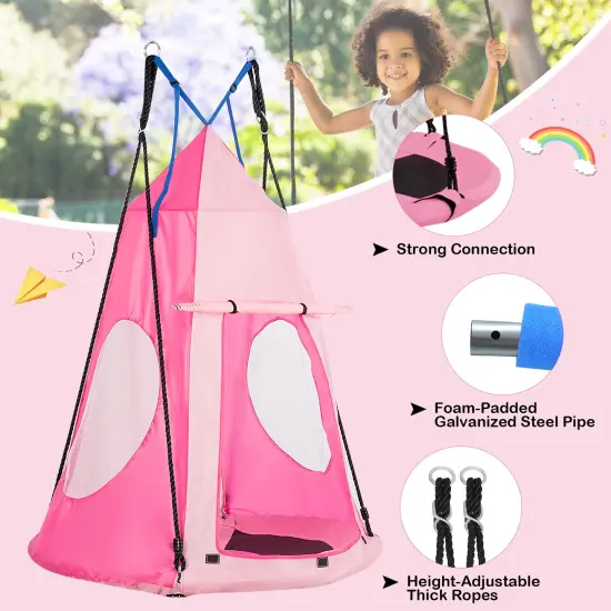 2-in-1 40 Inch Kids Hanging Chair Detachable Swing Tent Set Pink {5}