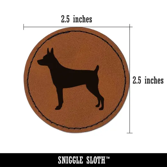 Rat Terrier Dog Solid Round Iron-On Engraved Faux Leather Patch Applique - 2.5" Brown {2}