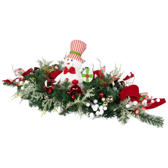Northlight Candy Cane Snowman and Ornaments Christmas Swag - 37.5" - Unlit Green {5}