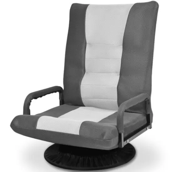 6-Position Adjustable Swivel Folding Gaming Floor Chair Grey {3}